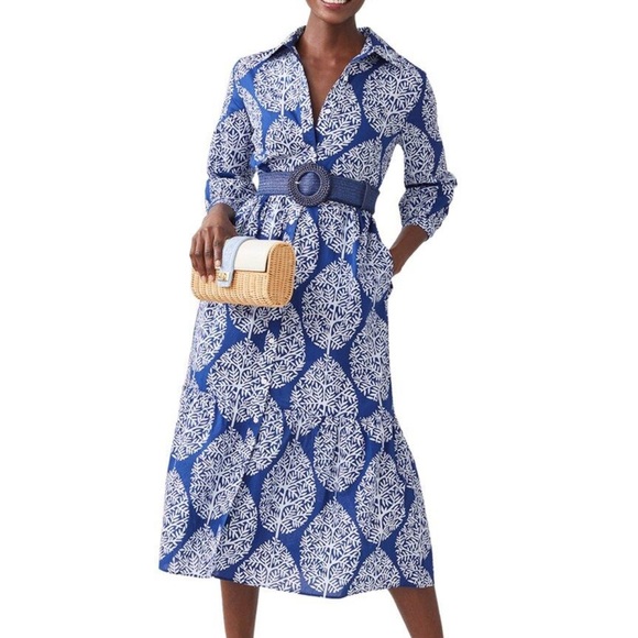 J. McLaughlin Dresses & Skirts - J. McLaughlin Tybee blue agra midi dress. Navy/white pattern. Size Small. EUC